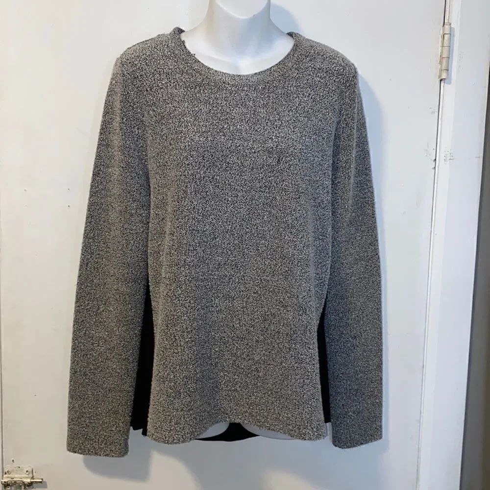 EIGHT SIXTY Gray Marled Fleece Sheer Black Panel Sweater-L
